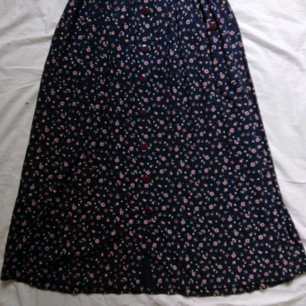 Vintage Fiber Optics Button Down Dress 90s Cottagecore Fairycore Blue Floral 7/8 - Picture 3 of 11